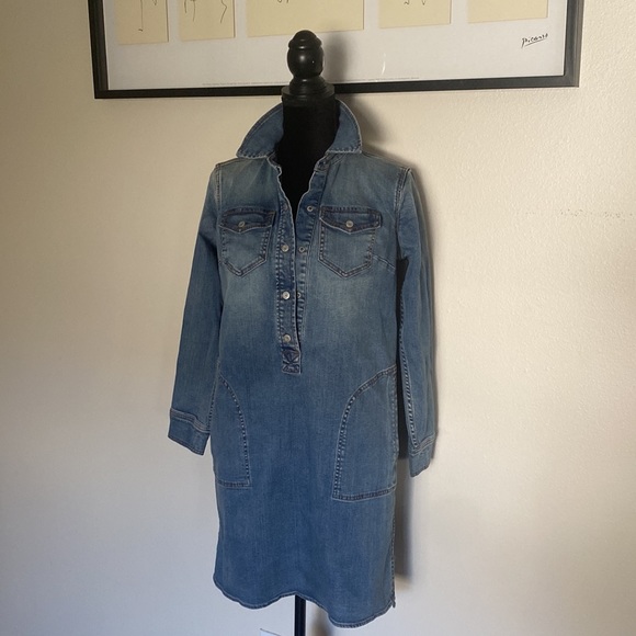 Lands' End Women's Petite Long Sleeve Denim Shirt Dress - Picture 5 of 12